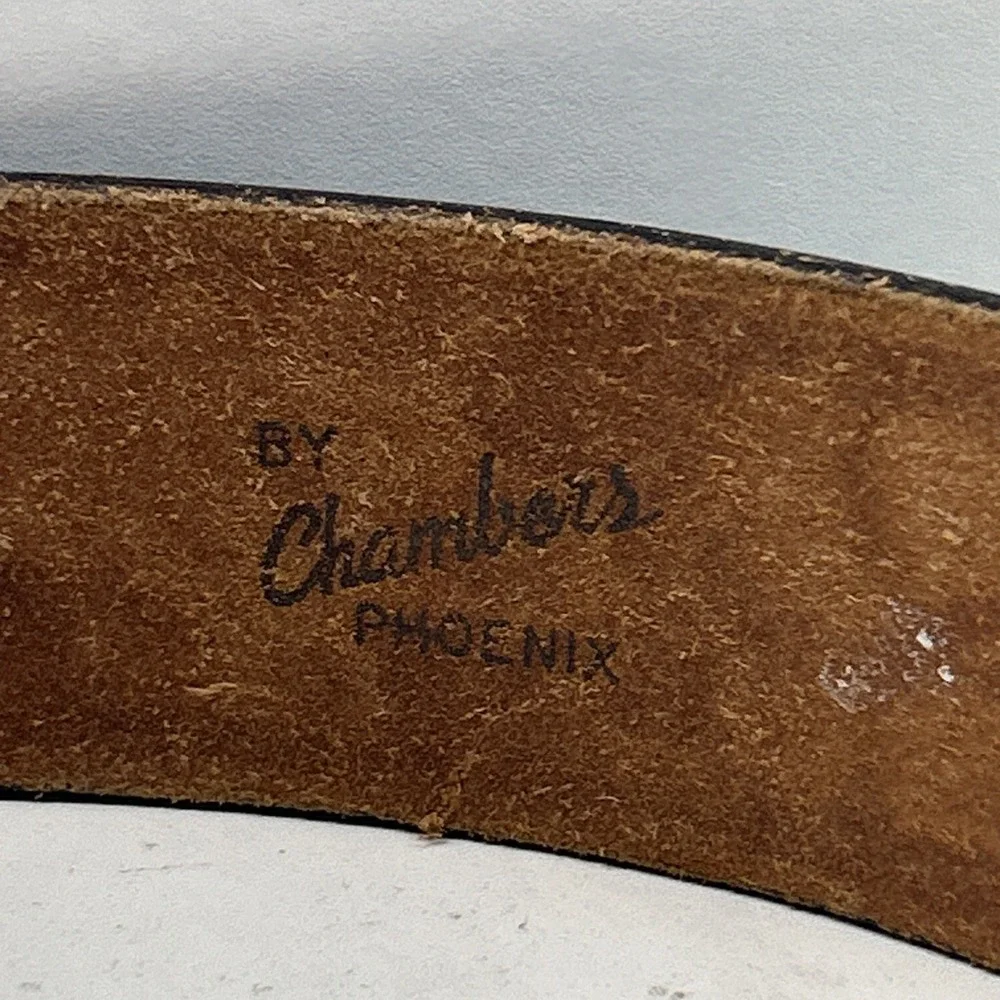 Vintage Chambers Phoenix Tooled Black Leather Western Belt Size 40 USA Cowboy
